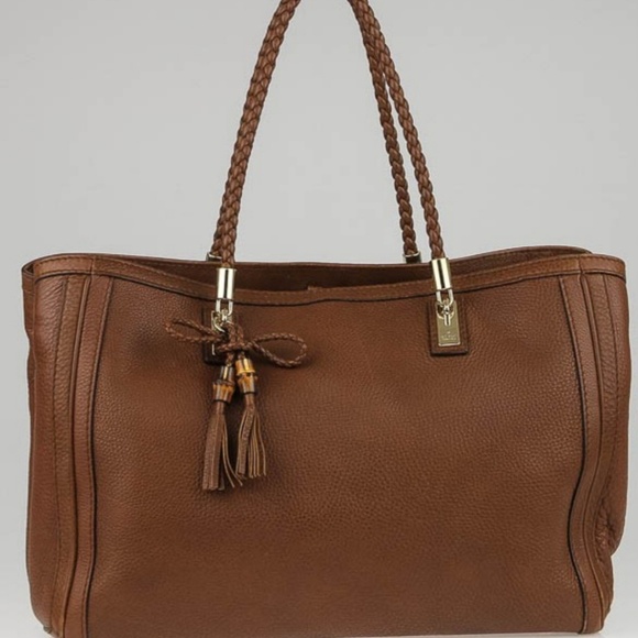 Gucci Bella Handbag Pebbled Leather Bamboo Tassel - Picture 2 of 8